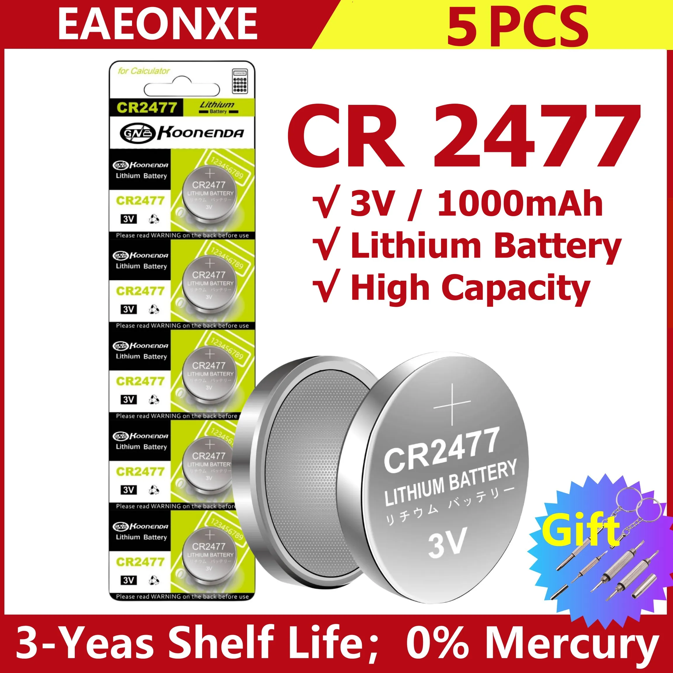 

5pcs CR2477 Button Cell Battery 2477 Watch Batteries for Remote Calculator