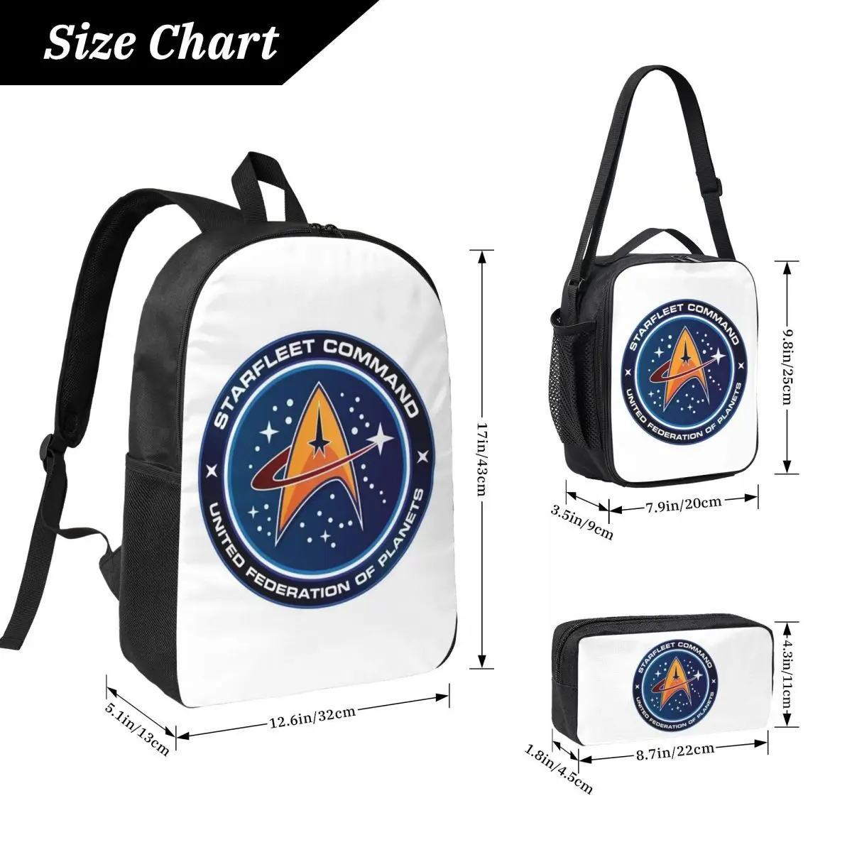 Star Treks Science Fiction TV Series Backpack BookBag School Bag Laptop Shoulder Bags 3ps Insulated Lunch Bag Pencil Case