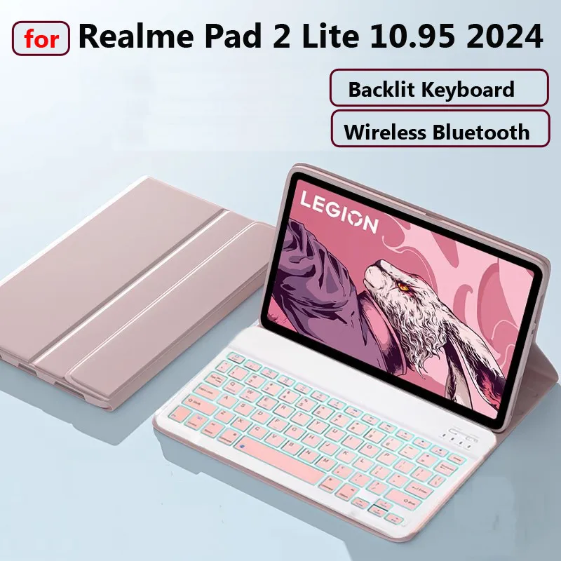 

Case with Keyboard for Realme Pad 2 Lite/Realmepad 2 Lite 2024 10.95" 2 11.5 10.4 X 10.95 Backlit Keyboard Mouse Cases Cover