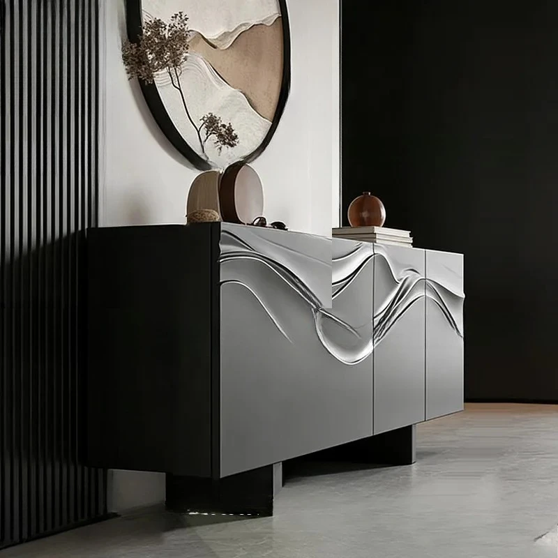 M02 Light luxury high-end dining side cabinet, antique relief porch cabinet, paint baking living room decoration cabinet