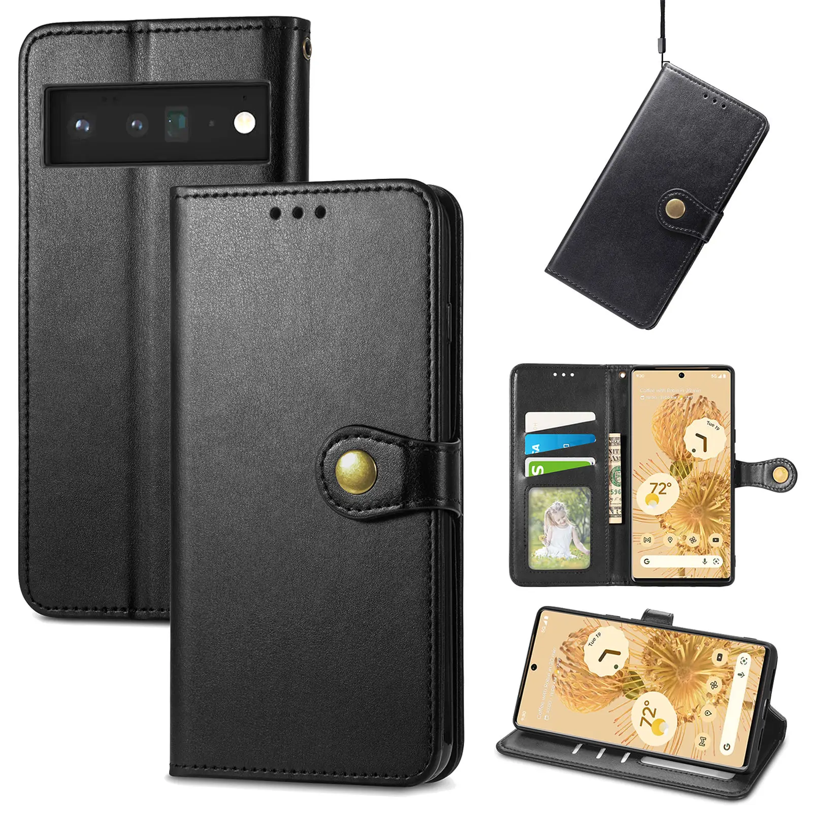 Anti-Shock Flip Leather Wallet Case for Google Pixel 6 Pro Pixel6 Card Slot Cell Phone Protection Cover