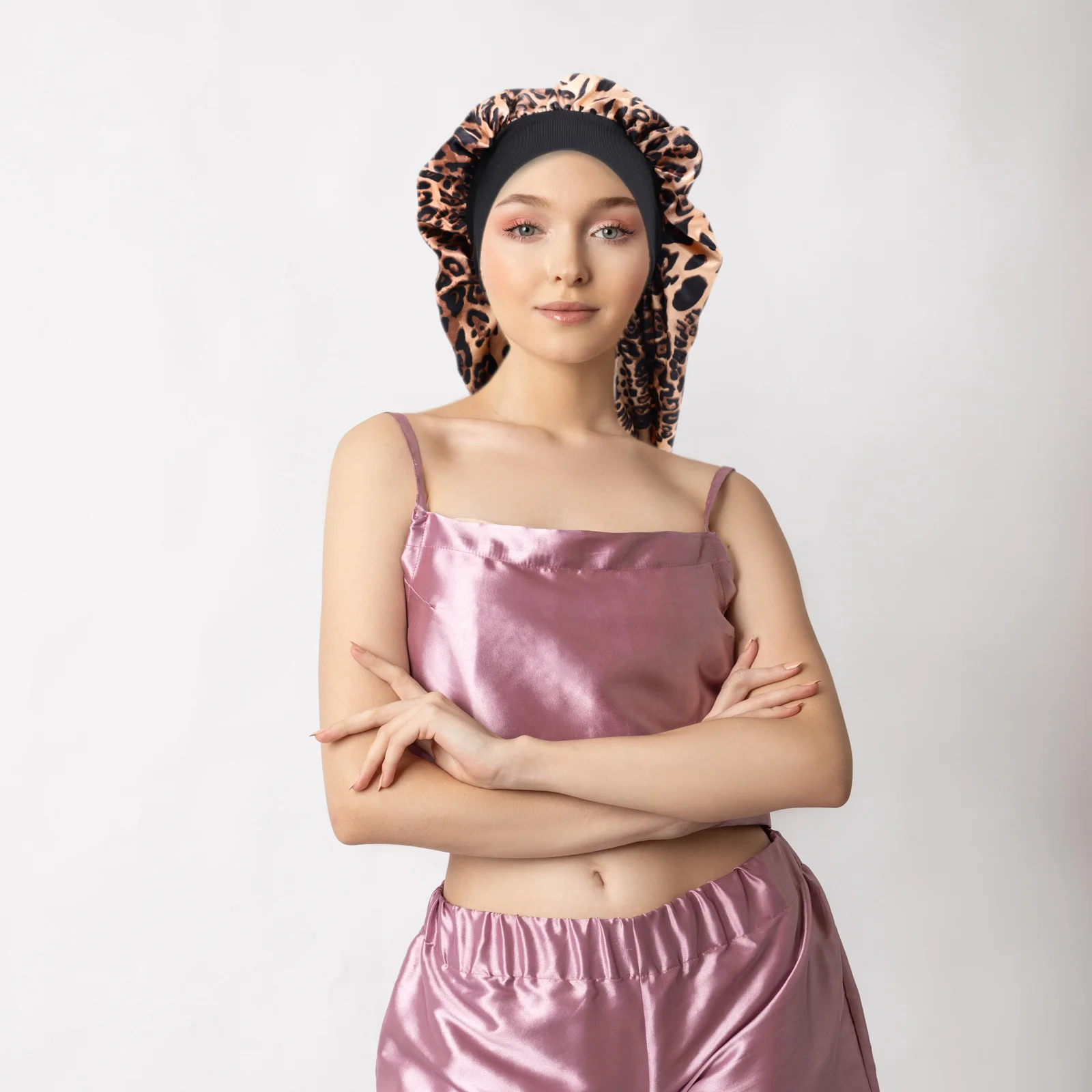 

1pc Elastic Sleeping Cap Wide Brim Long Tube Stretchy Hair Bonnet For Women Printed Comfortable Night Wear Washable Soft