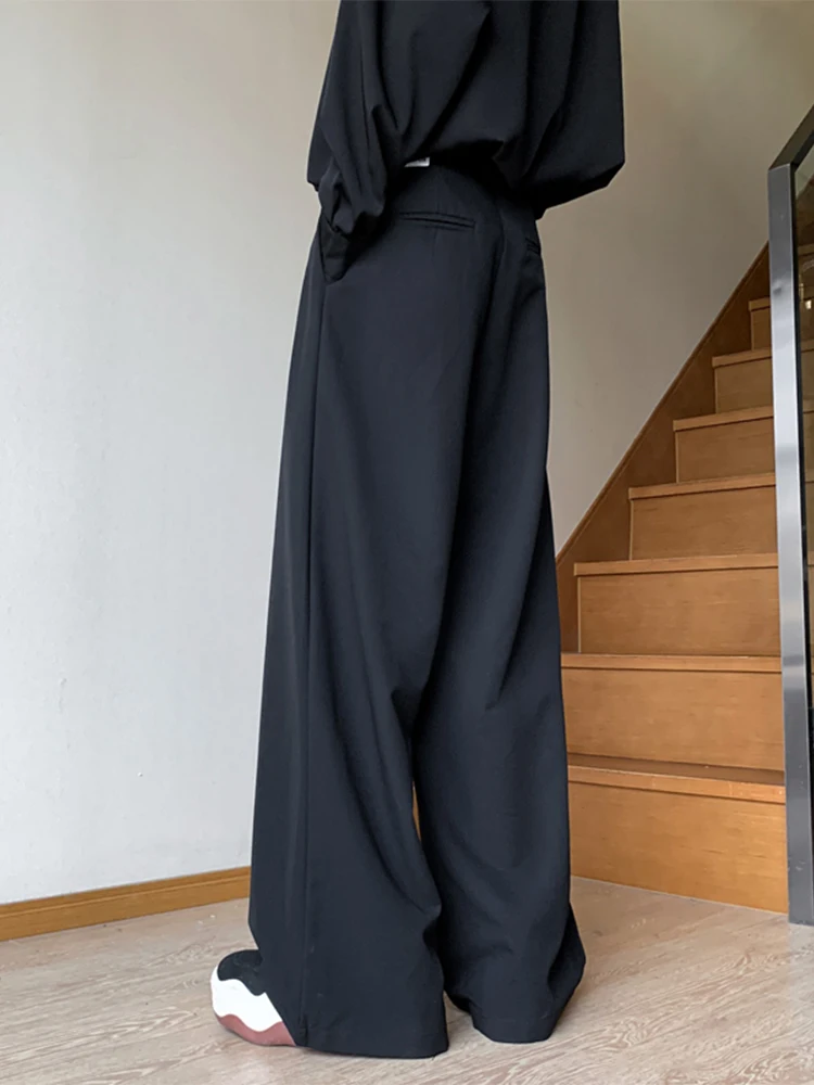 

Bla Wide Leg Casual Pants for Men Autumn Winter Straight Cut Drapey High Waist Faionable Loose Fit Trousers