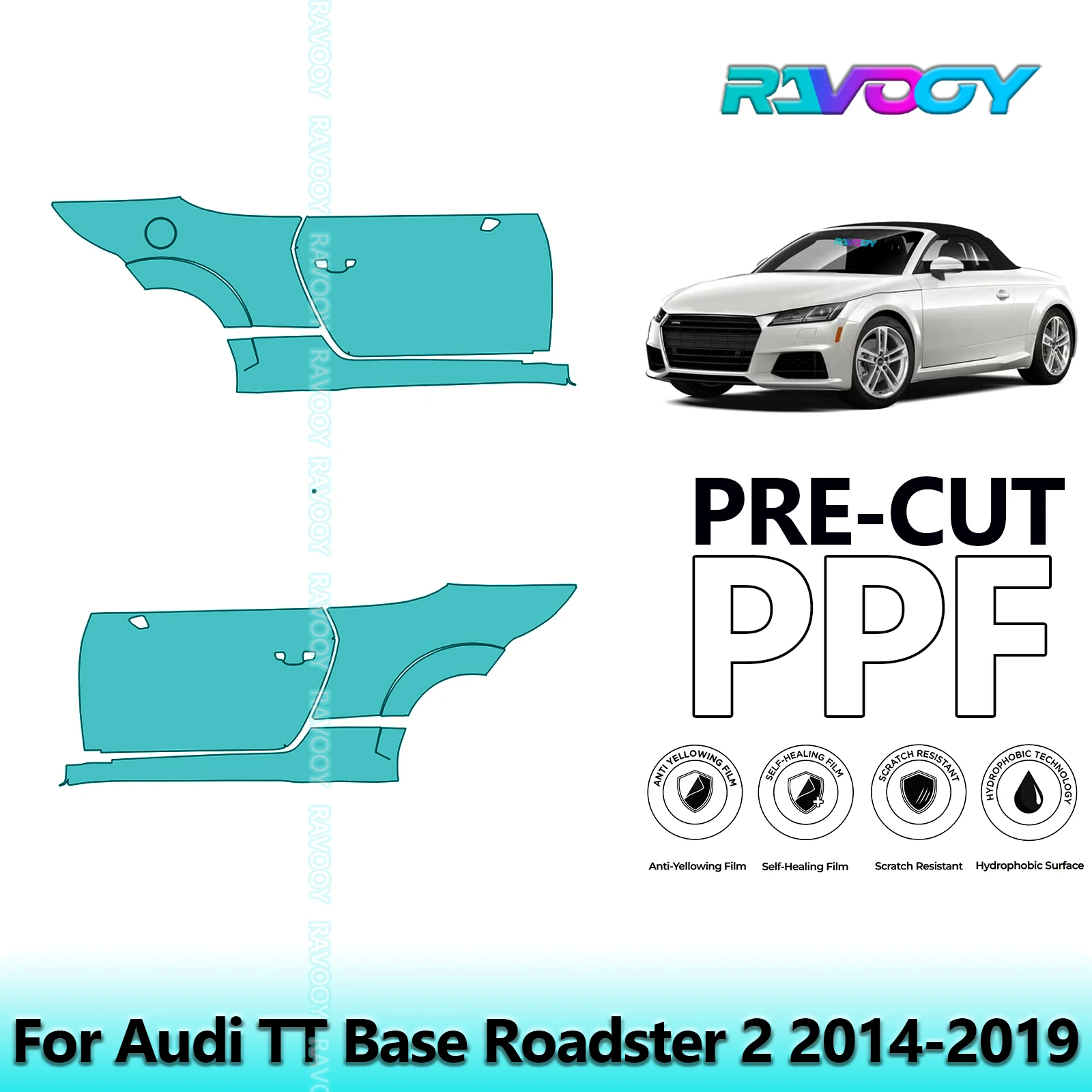 

For Audi TT Base Roadster 2 2014-2019 8.5mil Clear Matte Pre-Cut PPF Door & A/B Pillar Kit TPU Paint Protection Film Set