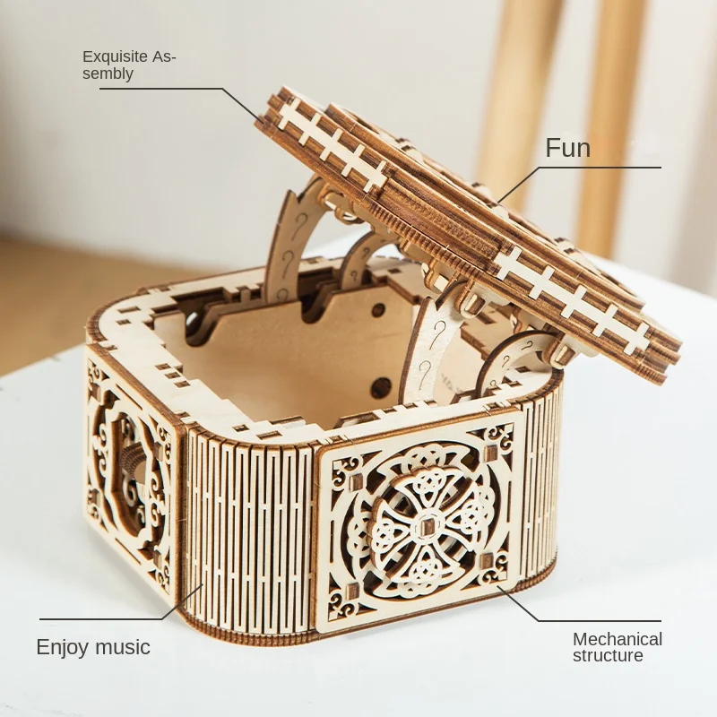 Wooden Hand-Assembled 3D Model Toy Assembly Building Blocks Gift Goddess Gift DIY Organ Jewelry Box