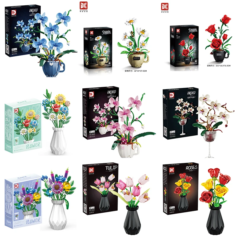 Orchidee Topf Bausteine Blume Rose/Tulpen Kreative Montage Ziegel Simulation Anlage Bouquet Dekoration Spielzeug Kinder Geschenk