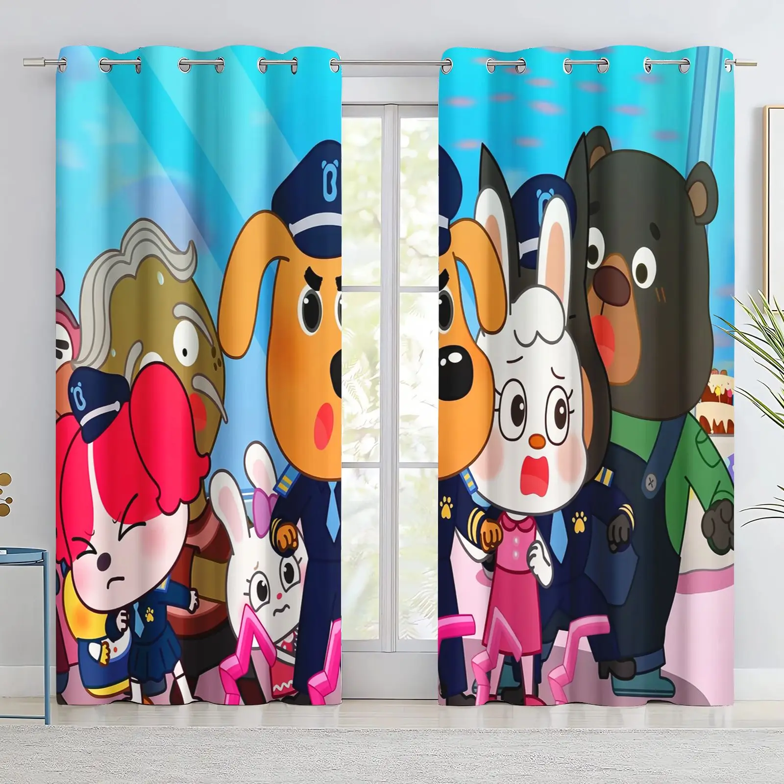 Sheriff Labrador Cartoon Curtain Kids Bedroom Window Curtain Anime Character Living Room Drapes Home Room Decor