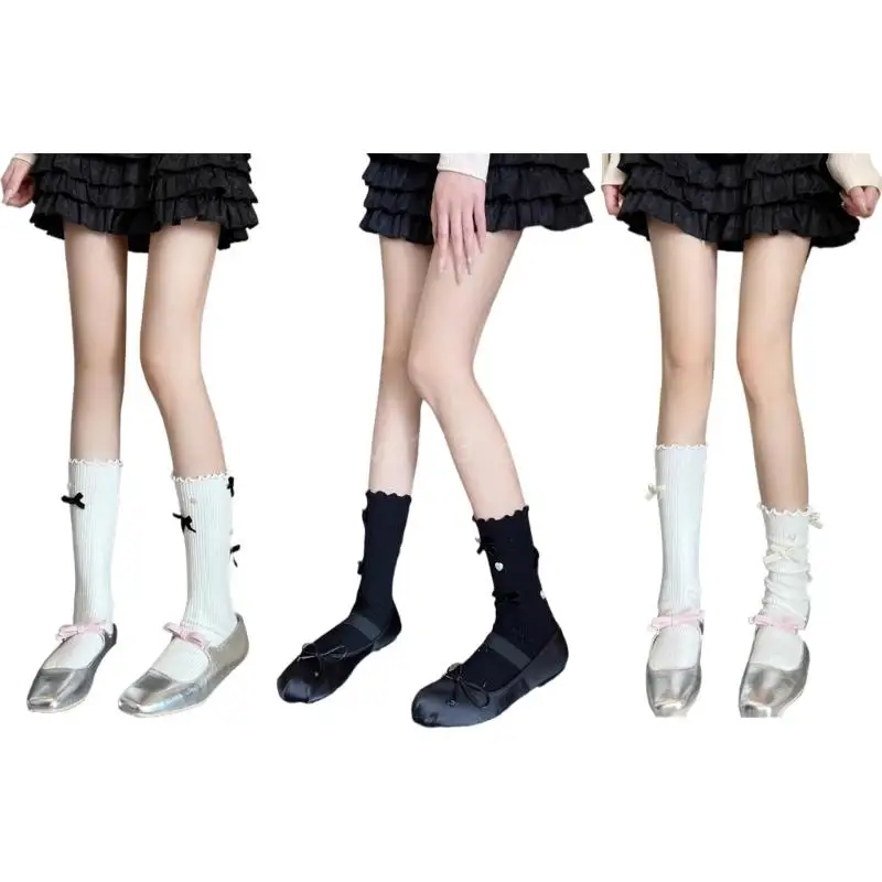 

Sweet Bowknot Calf Socks Cotton Ankle Socks Ruffle Socks for Women Bootie Socks Ballets Socks Pile Socks