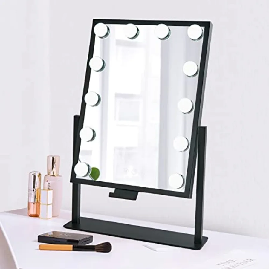 Vanity Mirror with Lights, Lighted Makeup Mirror, Hollywood Mirror with Phone Holder, 12 Dimmable LED Bulbs, 3 Color Lighting M