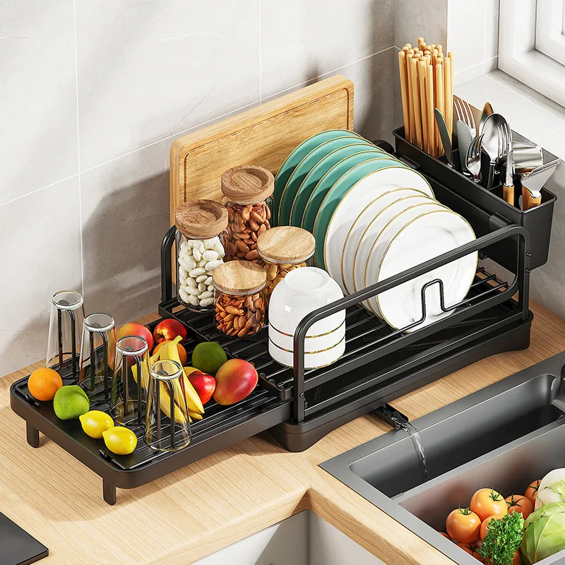 

Kitchen Expandable Dish Drainer Rack Countertop Storage Rack for Cups Bolws Plates Kitchen Wine Glasses Cutting Board Racks ﻿