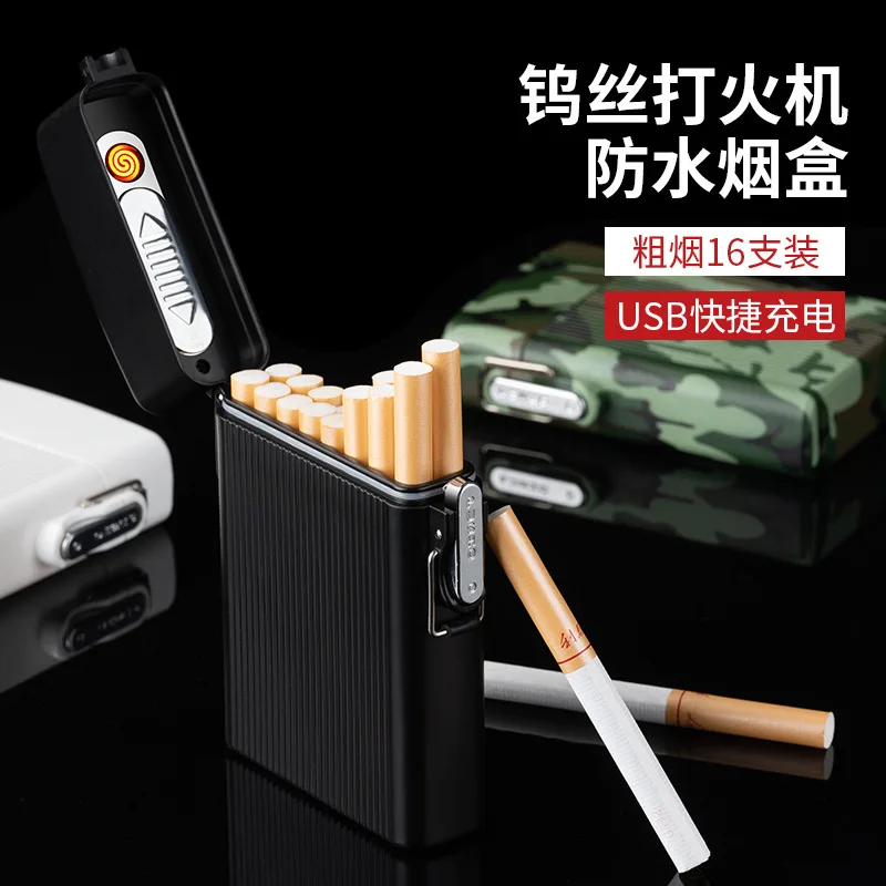 Windproof and Waterproof New Creative 16-pack USB Cigarette Case Outdoor Portable Sealed Waterproof Cigarette Case Lighter