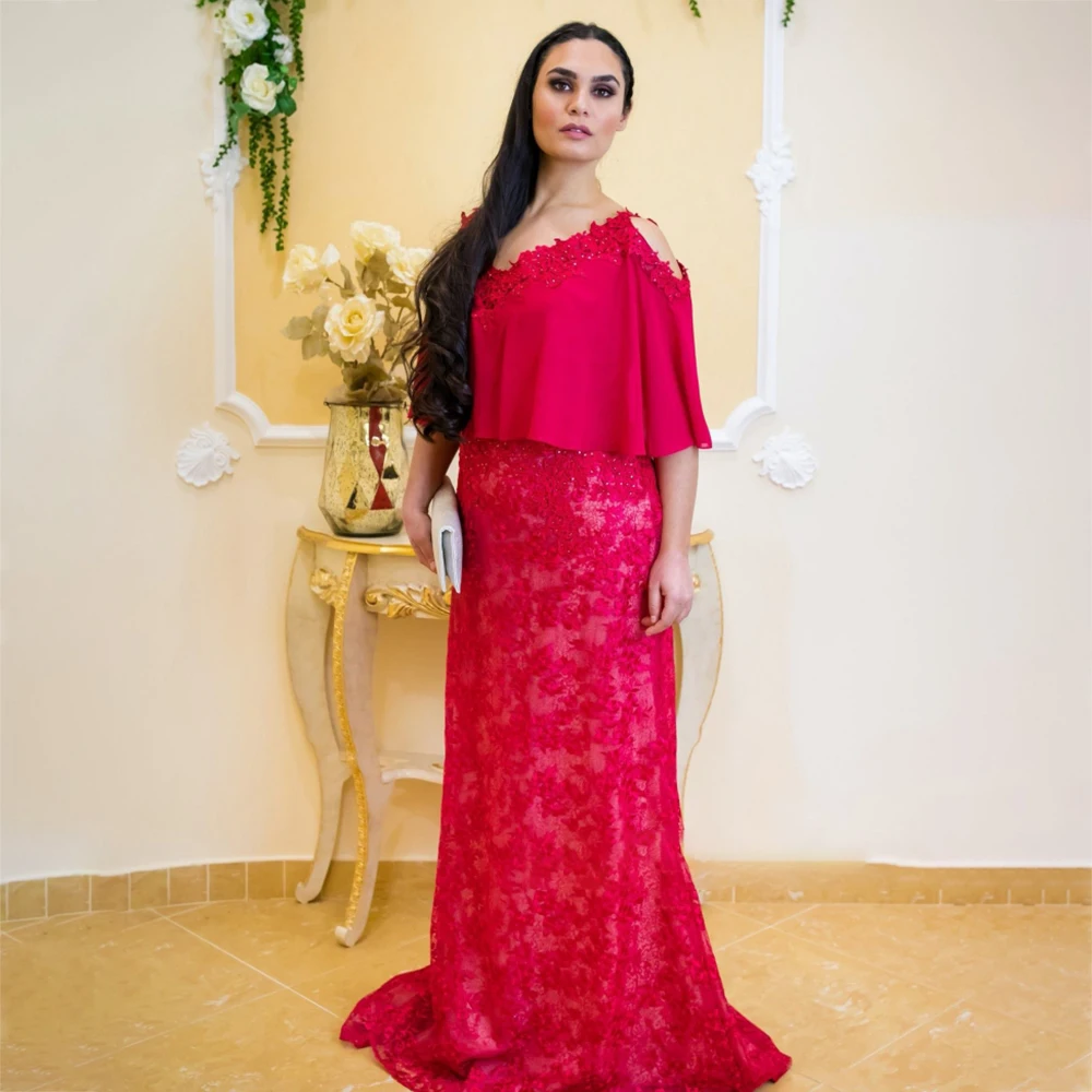 Laxsesu Graceful Red Mother Of The Bride Dress Half Sleeves Floor Length Wedding Party Dresses Lace Mother Dress 2022