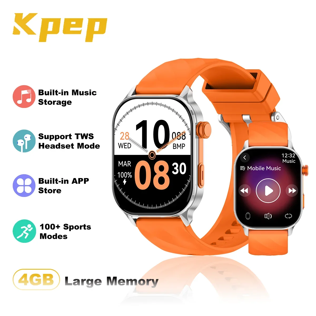 

KPEP LC212-B Смарт-часы 2.04 ''AMOLED 4 ГБ памяти с музыкальным видео TWS Наушники Bluetooth Вызов Спортивные умные часы для мужчин и женщин