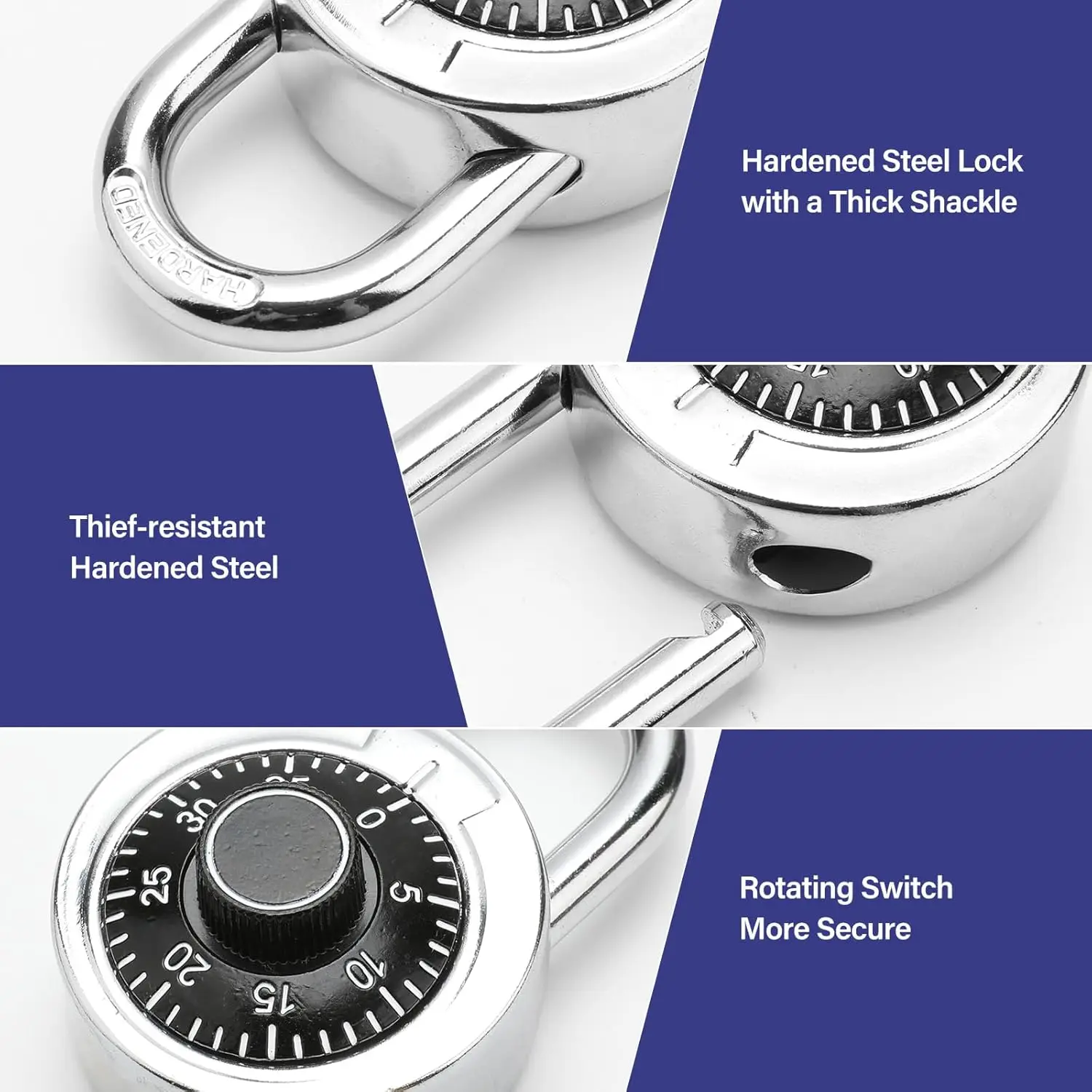 50mm Combination Padlock Fixed Dial Combination Padlock with Different Combinations, Wide Black Turntable, Lock for Gym Locker gallery 4