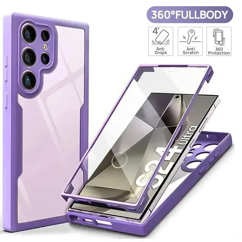 360 Full Cover Case For Samsung S24 Ultra S23 Plus S22 S21 FE Capa For Samsung A54 A34 A14 A53 A52 Screen Protection Phone Cover