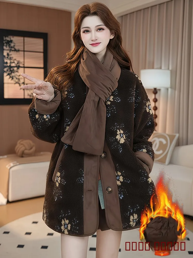 

European Sle Loose Long Sve down Jaet Women's Winter Warmth Outerwear Fce Lined Mid-Length Coat Pear ape Fit