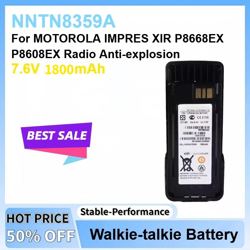 

Newest 7.6V 13.7Wh 1800mAh NNTN8359A Li-ion Battery for MOTOROLA IMPRES XIR P8668EX Radio Anti-explosion Rechargeable Battery