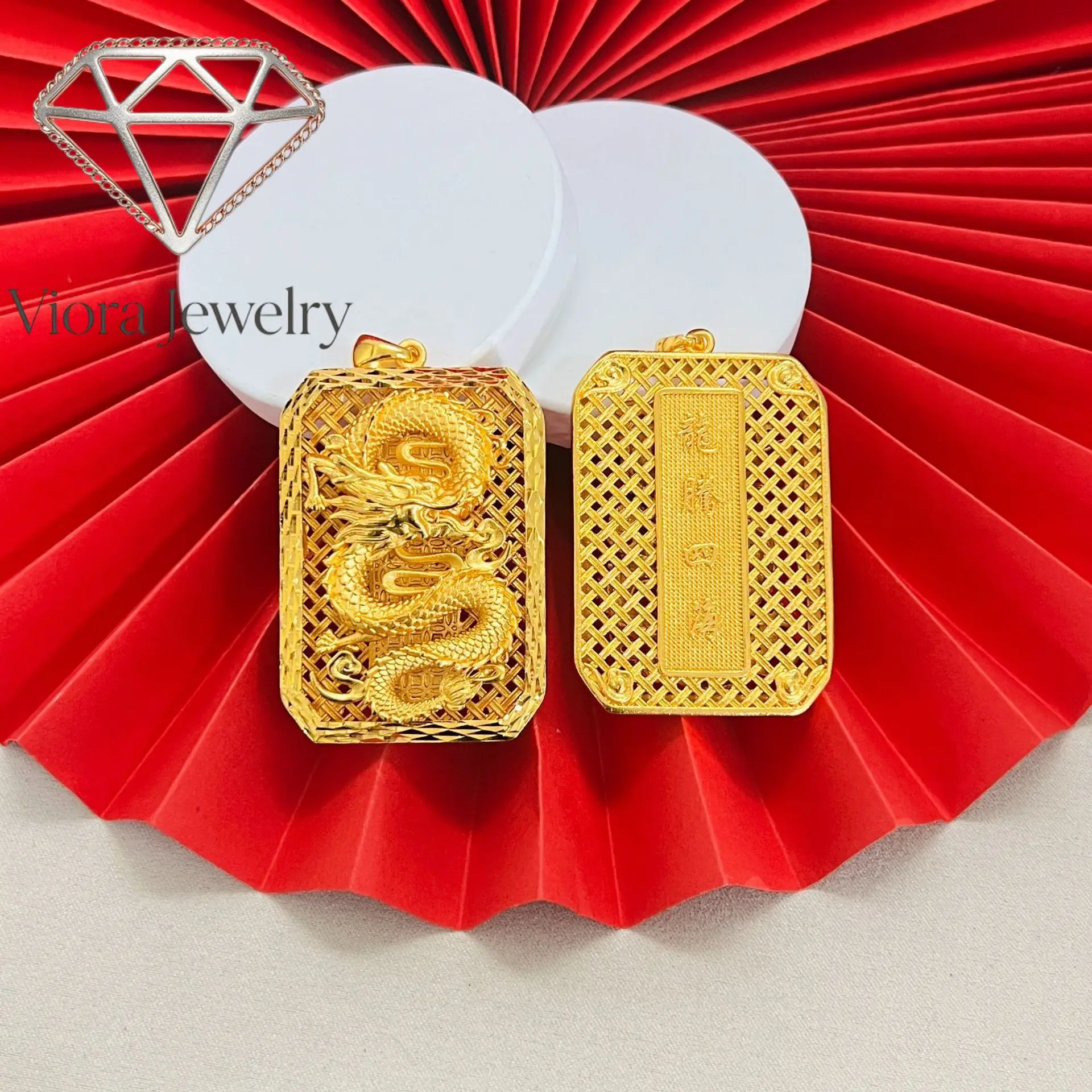 Viora Jewelry Three-dimensional dragon pattern dragon all over the world pendant 9999 24K real gold domineering men's hollow nec