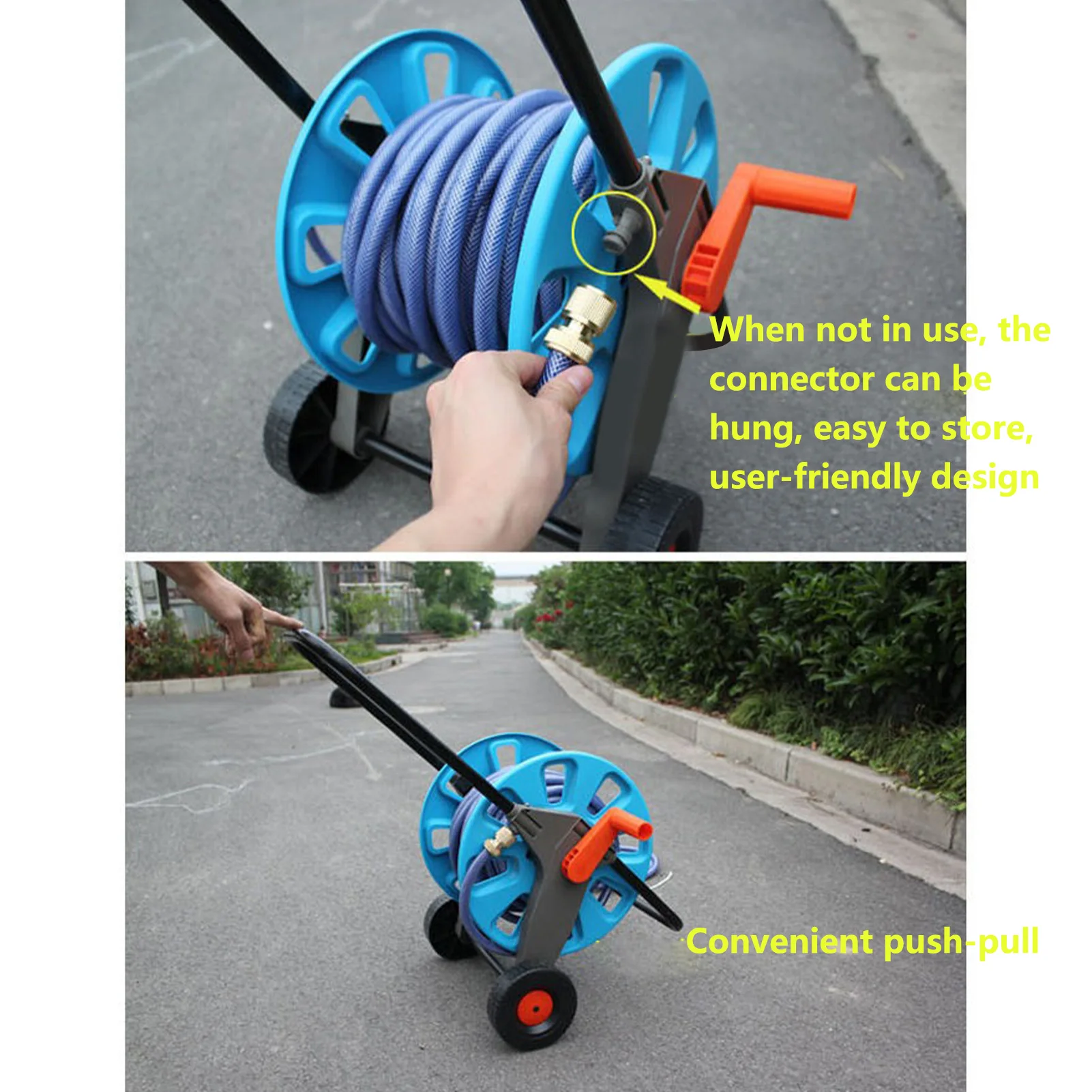 Garden Hose Reel Cart Portable Hand‑Push Water Pipe Storage Rack Organizer Garden Hose Winder for G1/2 50m Tube