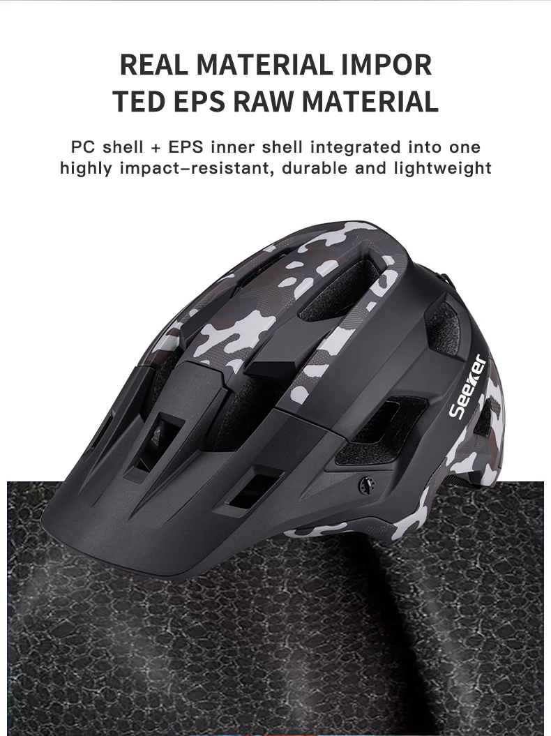 SeekerCamouflage Mountainbike-Helm, Einteiliger Komfortabler Leichter Rennrad-Helm, Stoßfester Offroad-Fahrradhelm – Detail 6