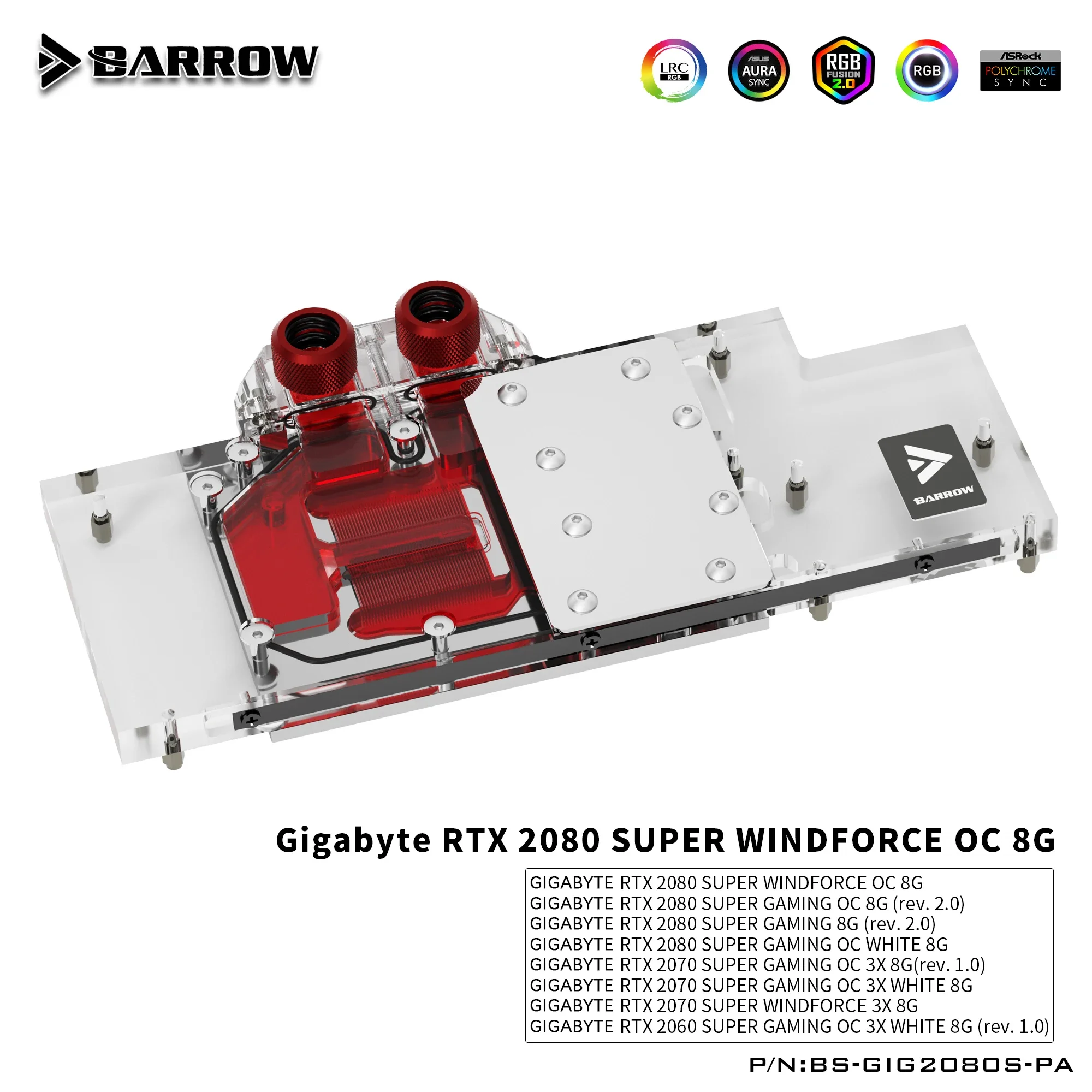 

Блок водяного охлаждения графического процессора Barrow для Gigabyte RTX 2080 SUPER Gaming OC Windforce, полное покрытие, кулер для графического процессора BS-GIG2080S-PA