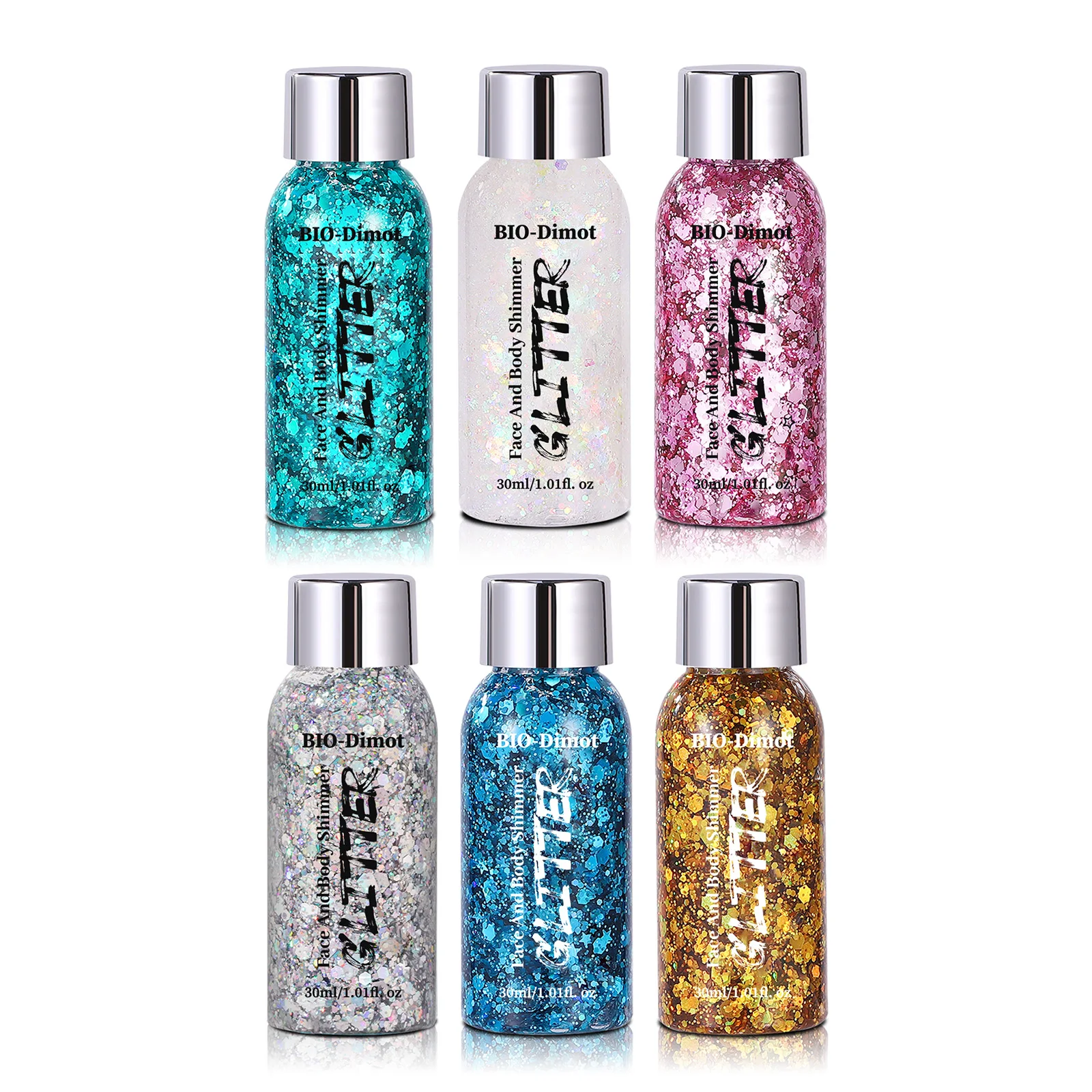 BIO-Dimot Shiny Silver 30g Glitzergel für Gesicht/Körper – vegan-freundlicher Sparkle Shimmer für Partys, Make-up, Cosplay, Nägel und Haut