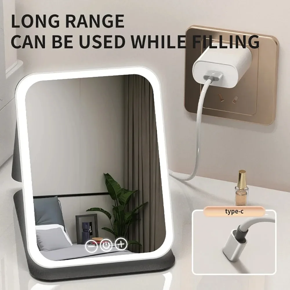 

LED Fill Light HD Mirror · Tri-color light source · Intelligent touch stepless dimming, Type-C fast charging, dormitory/travel,