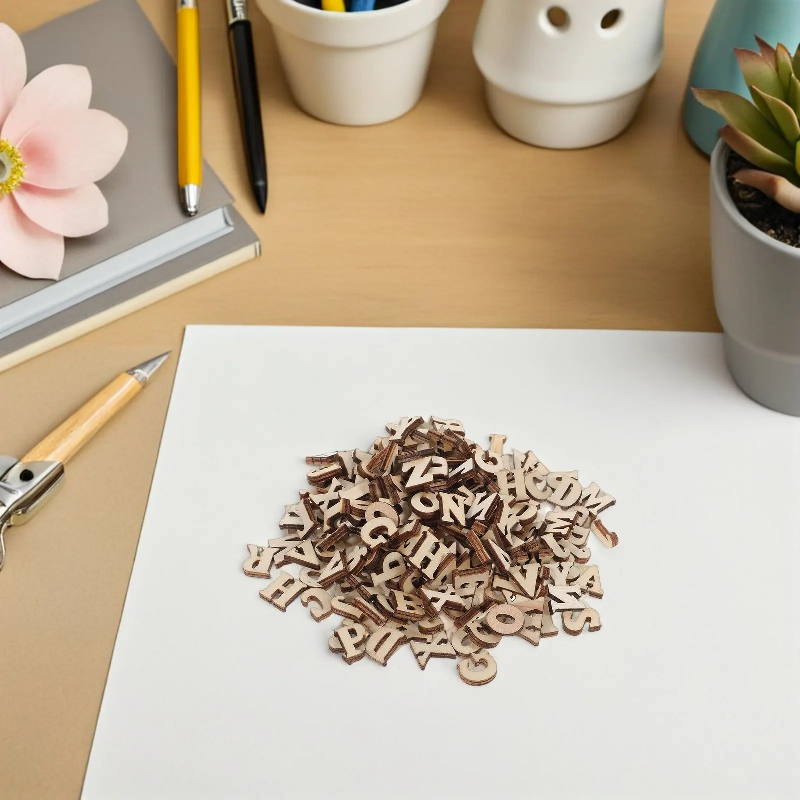 416 Stück Natürliche Holz-Buchstaben-Ausschnitte 0,59 Zoll DIY Alphabet-Ornamente für Wanddekoration Handwerk Geschenke im Vintage-Stil