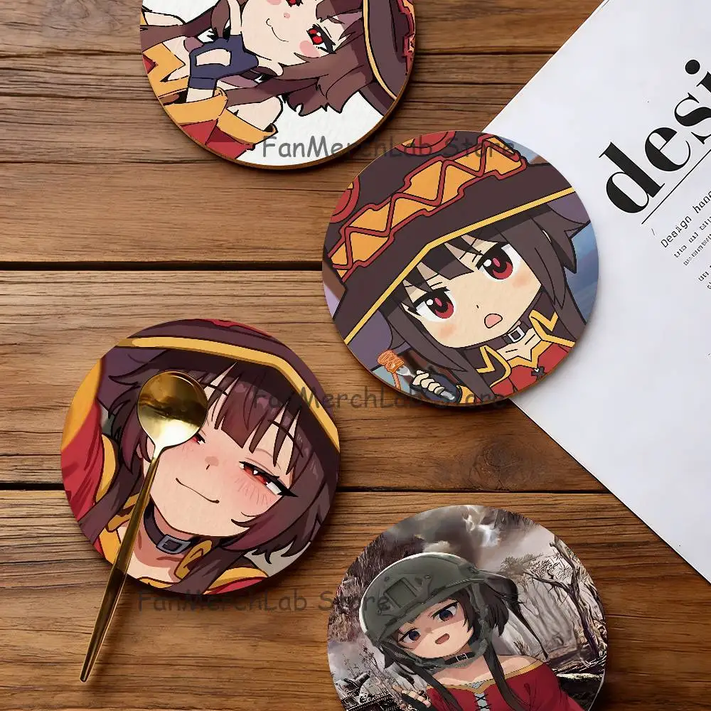 

Anime M-MeguminS 2D Pattern round Wooden Coaster Decorative Coffee Cup for Use in Coffee Shops Bars Wine Beer