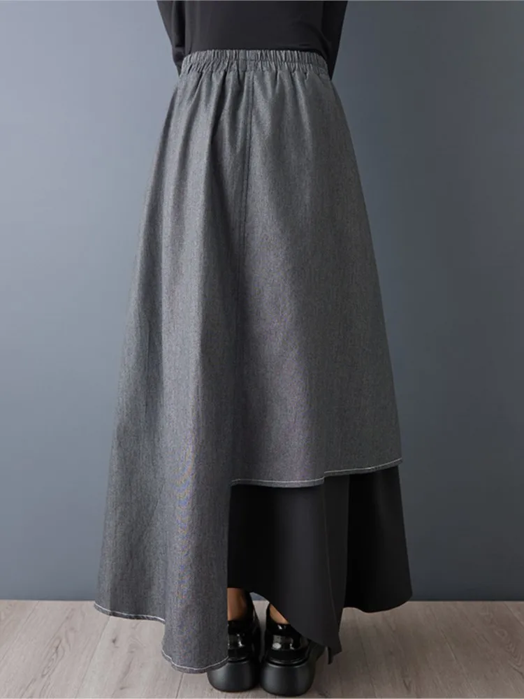 Gonna di jeans midi asimmetrica oversize primaverile Dark Academia Donna Moda patchwork Donna Gonne nere