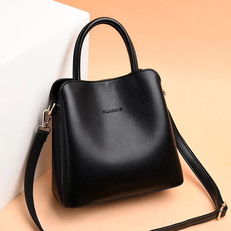 Soft leather bag female 2024 new fashion handbag ladies large capacity multi-compartment shoulder bag hundred cross body bag