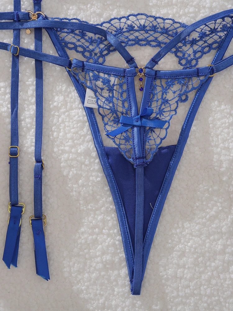 2025 Sexy Woman Underwear Premium Lingeries Sexy Hot Fantasy Bowknot Diamond Girl 3PCS Set Honey Embroidered Sheer Suit