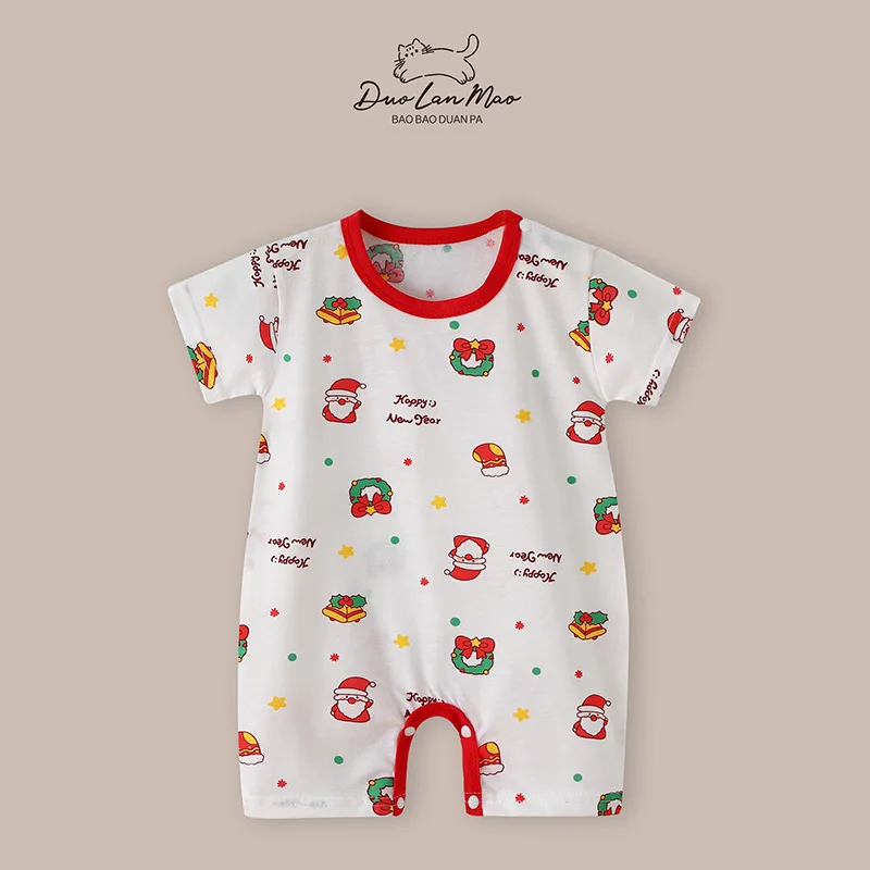 Newborn Baby Boys Thin Rompers Baby Girls Short Sleeve Bodysuit Infants Toddler Jumpsuit for Summer First Christmas Costume