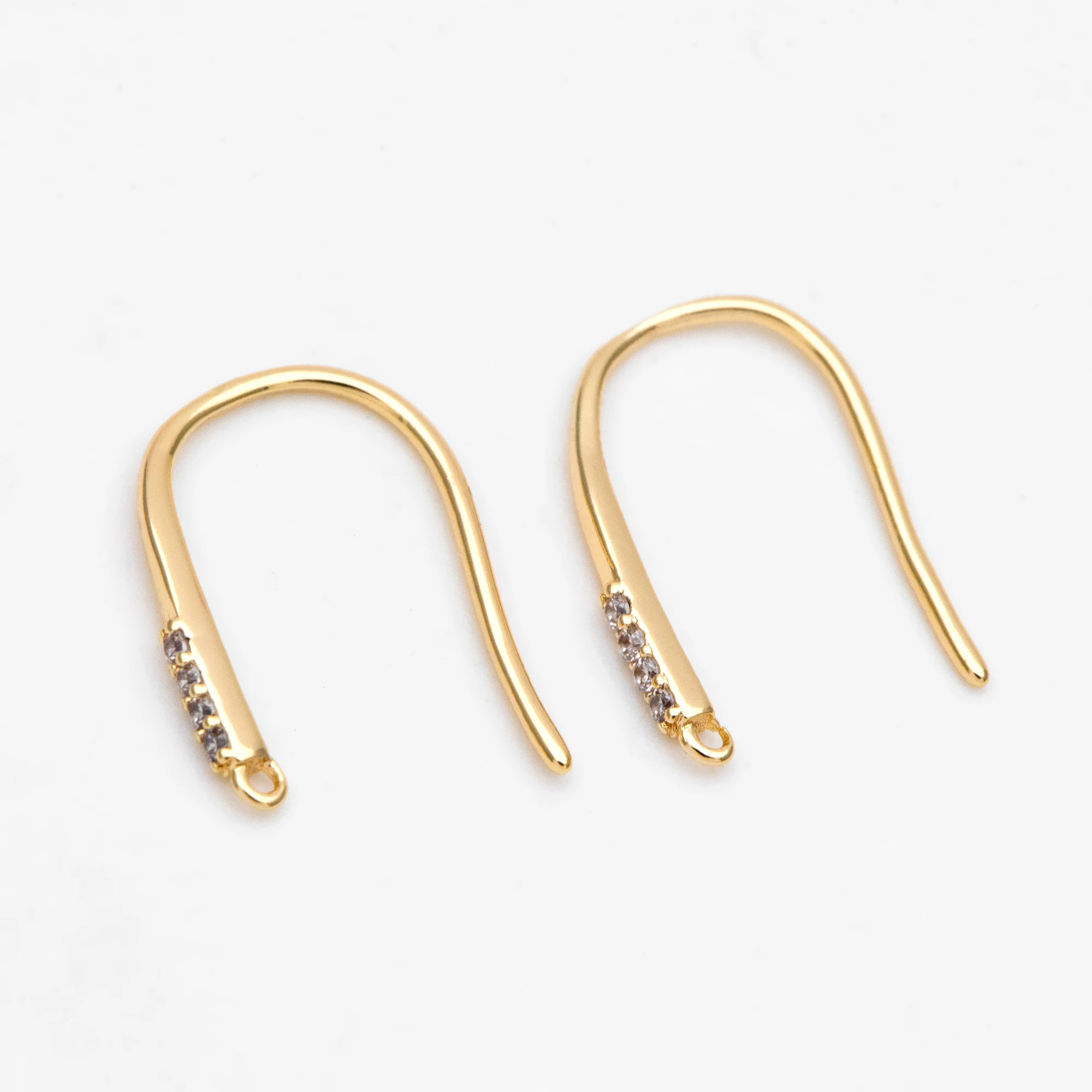 

10pcs CZ Paved Earring Hooks, 18K Gold Plated Brass Earwires, Shiny Earring Components Wholesale (GB-3207)