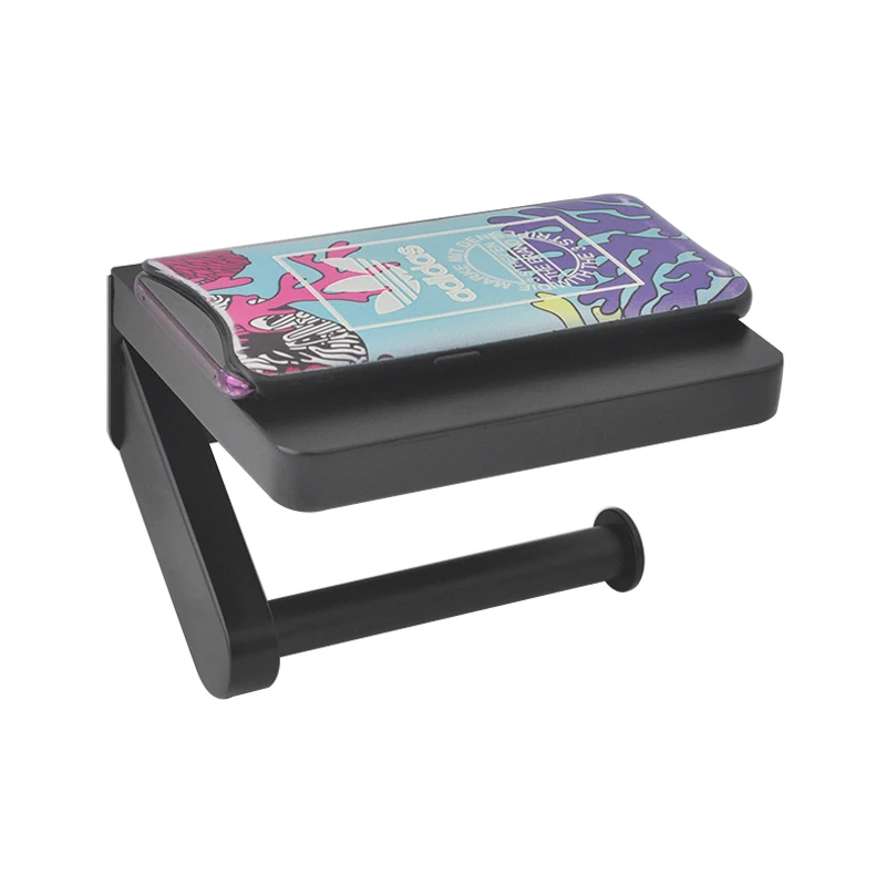 

Single square Black Roll Paper Holder Configuration Shelf for Cell Phone Toilet Holder Roll Paper Dispenser