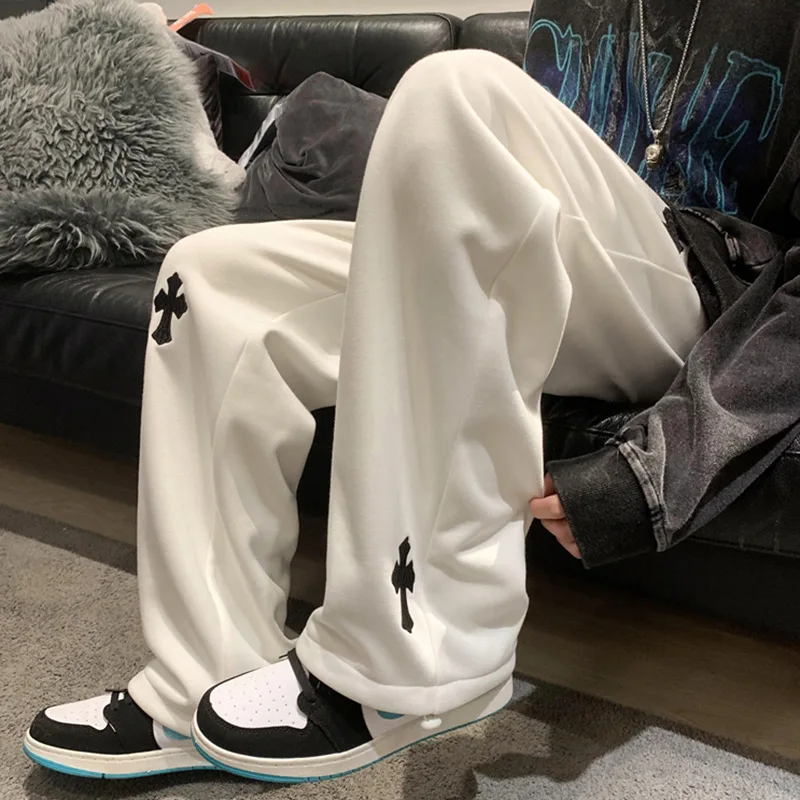 

Milky White Pants High Street Ins Trendy Men's All-Matching Vintage Sweatpants Men's Loose Wide Leg Sports Casual Pants 8XL