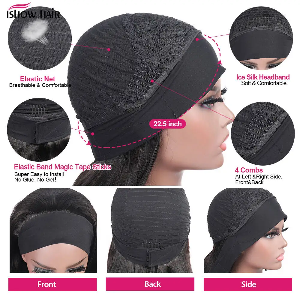 Ishow # 4 براون عقال خصلات الشعر المستعار الإنسان آلة كاملة صنع الباروكات الجسم موجة البرازيلي ريمي 100% وشاح من الشعر البشري شعر مستعار للنساء #6