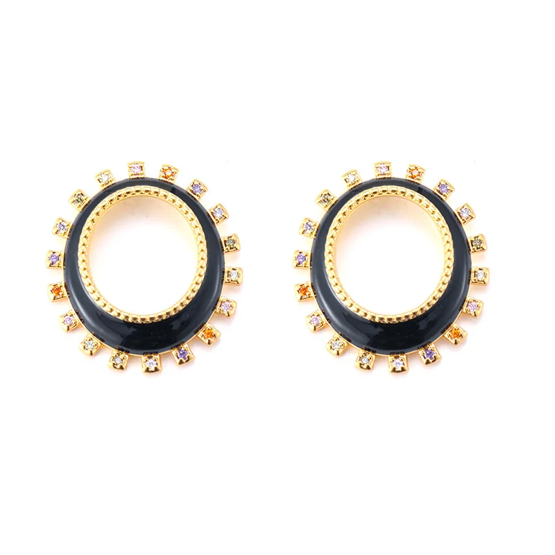 

Retro Bosnian Geometric Zircon Women's Earrings Fashion Black Enamel Gold-plated Women's Earrings Sweet Romantic Luxury Earrings