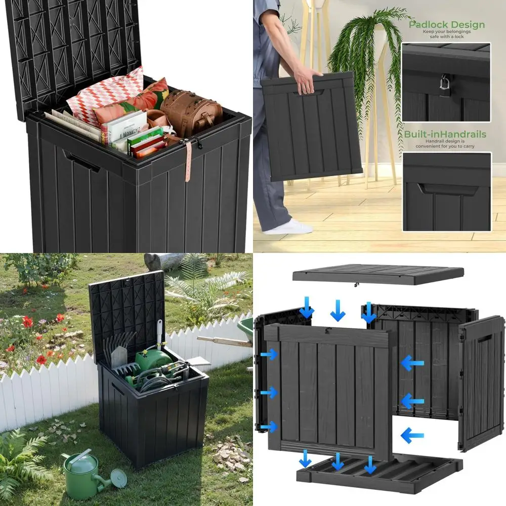 

Водонепроницаемый ящик для хранения на открытом воздухе с запирающейся крышкой для мебели для патио, садовых инструментов, подушек и аксессуаров для бассейна (50 галлонов