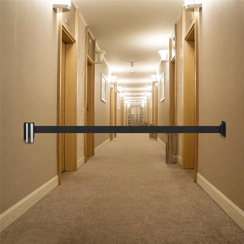 Crowd Control Retractable Belt Barrier - 10Ft Wall Mounted Safety Barrier Belt, Queue Line Dividers With Nylon Belt Easy To Use-