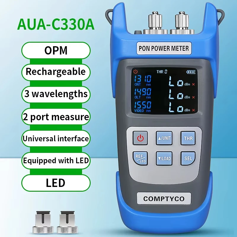Oplaadbare AUA-C330A/U PON optische vermogensmeter Drie golflengten Standaard 2,5 mm voor SC/FC/ST-connectoren APC/UPC-poort Optioneel