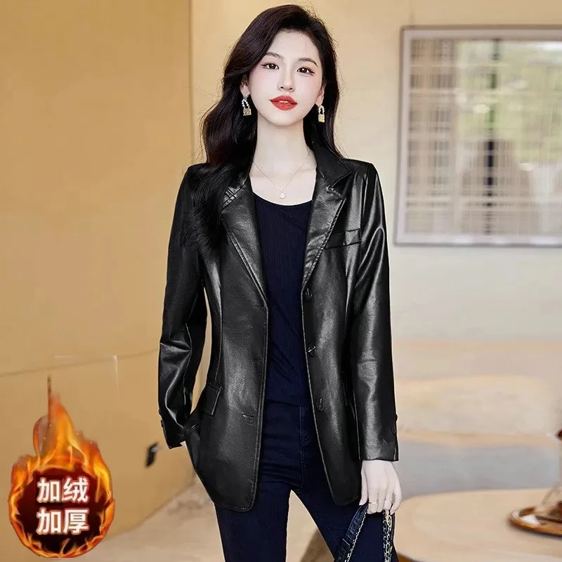 Chic Leather Jacket Women Overcoat Autumn Winter 2024 New Short PU Leather Washable Motorcycle Coat Loose Hugh Leather Jackets