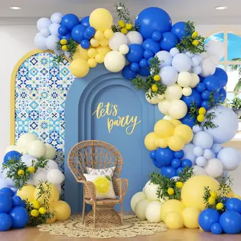 116Pcs Blue and Yellow Balloon Arch Kit Pastel Yellow Baby Blue White Balloons for Bridal…
