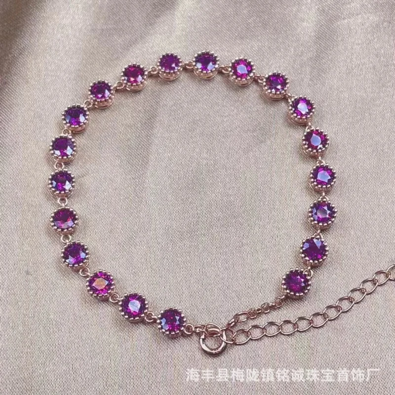 Gelang Garnet alami bertatahkan perak S925