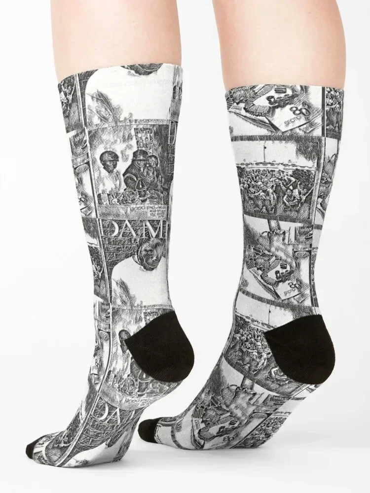 Kendrick Lamar Album Covers Sketch Art Socks Rugby Running heated men cotton high quality Women's Socks Men's