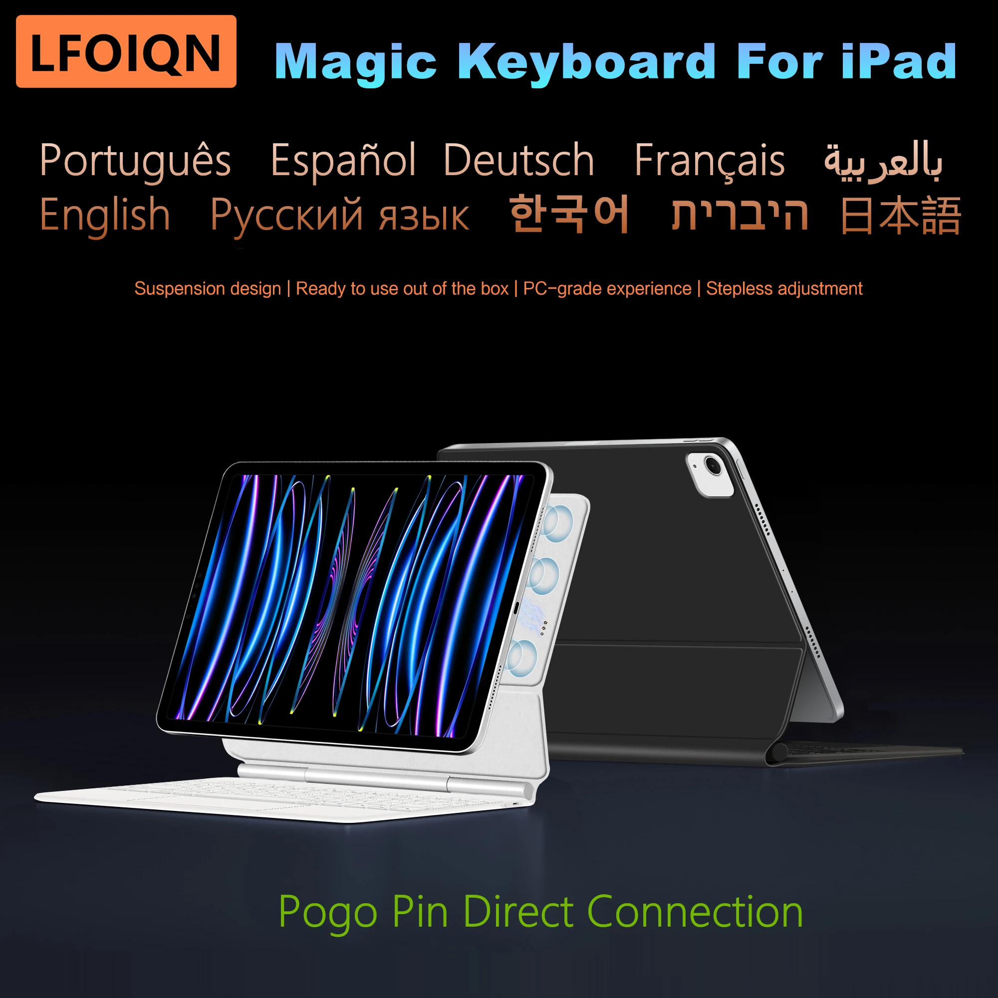 

Клавиатура LFOIQN Pogo Pin Magic для iPad Pro 11 дюймов (2018-2022, 1-го, 2-го, 3-го поколений), 12.9 Air (4-го, 5-го, 6-го поколений), M3, M2, Pro 11, 13, M5, M4. Чехол-клавиатура.