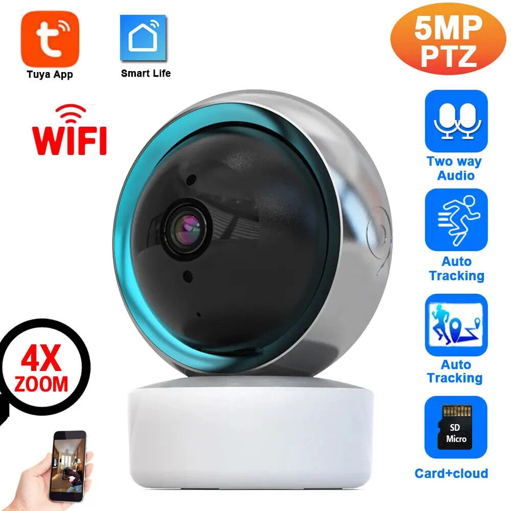 tuya smart life indoor camera de seguranca auto rastreamento camera de vigilancia cctv sem fio 2 way audio baby monitor wifi ptz ip 5mp 01