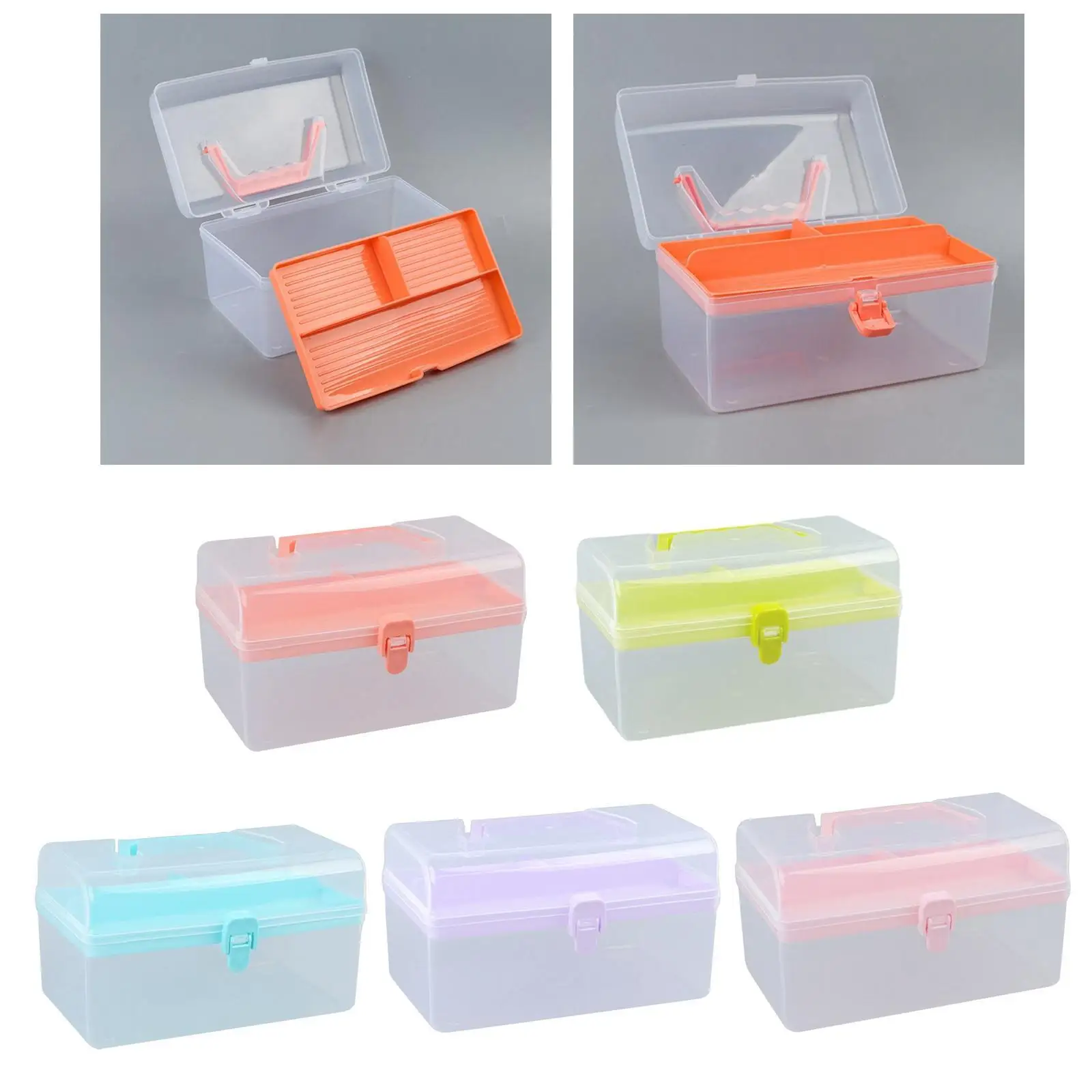 Nail Art Storage Box Clear with Compartments Two Tier for Nail Drill Seeds