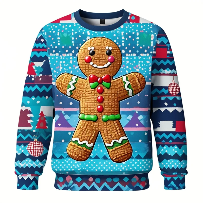Gingerbread 3D Print Ugly Christmas Sweaters - Christmas Mens Sweater Xmas Holiday Crew Neck Shirt Set Mens Clothing