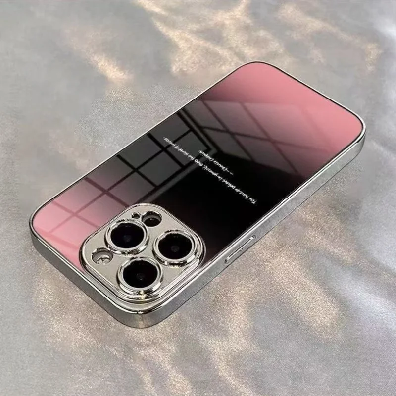 

Simple and fashionable gradient color pattern electroplated glass phone case, suitable for iPhone 17/16/15/14/13/12/11, etc.